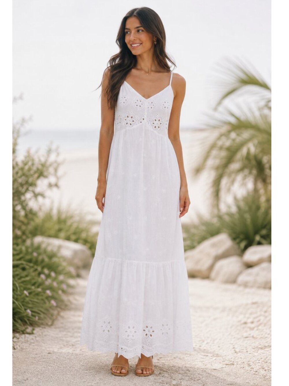 Kindred White Eyelet Maxi Dress Cottagecore Boho Medium